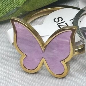 Elegant Purple Butterfly Ring - Stainless Steel SZ 9.5